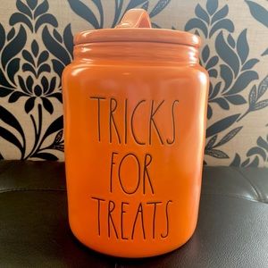 Rae Dunn Orange TRICKS FOR TREATS Canister